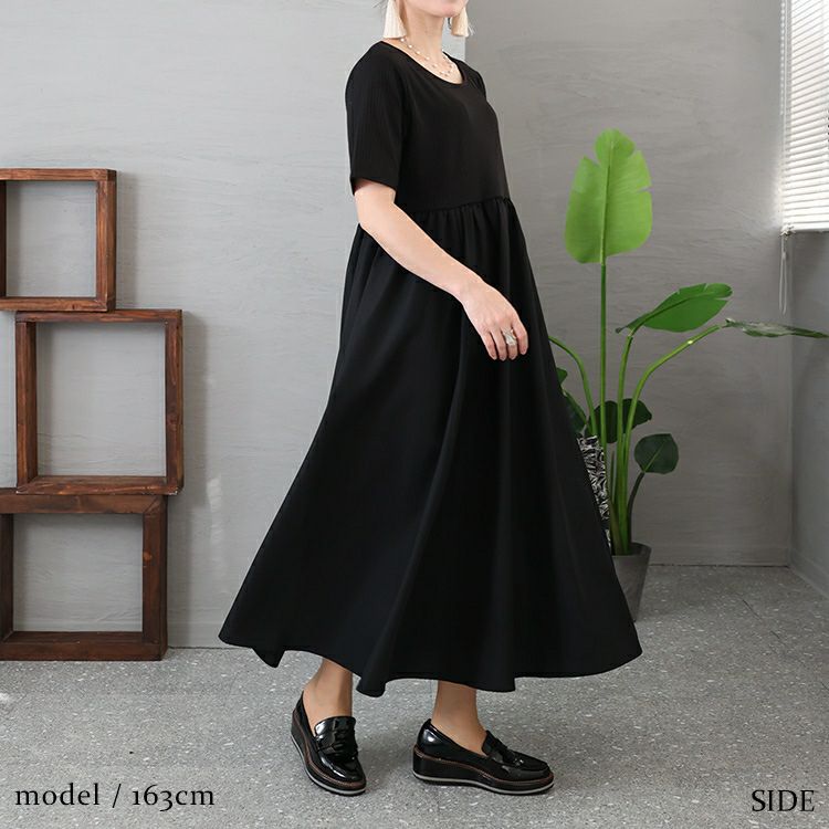 大きいサイズ レディース 異素材切替えギャザーワンピース　nw-23006