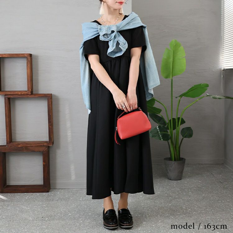大きいサイズ レディース 異素材切替えギャザーワンピース　nw-23006