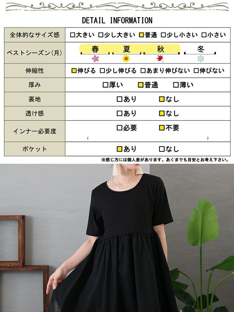 大きいサイズ レディース 異素材切替えギャザーワンピース　nw-23006