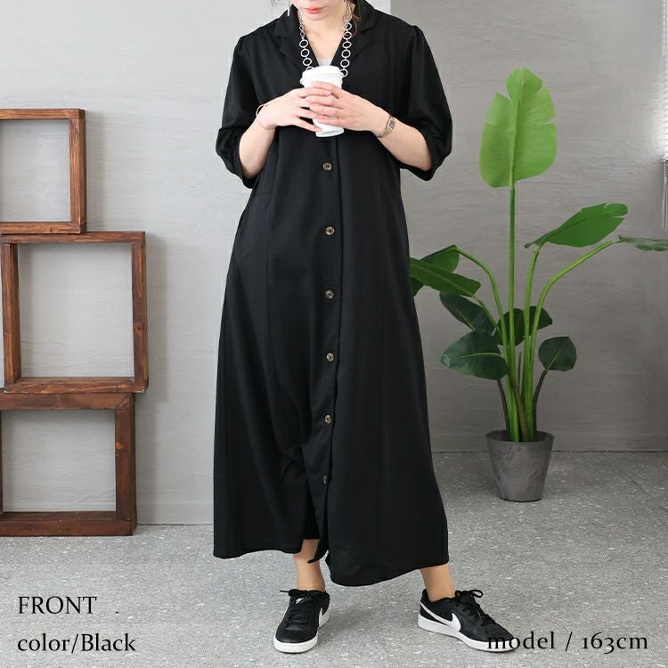 大きいサイズ レディース パフスリーブ開襟シャツワンピース　nw-23004