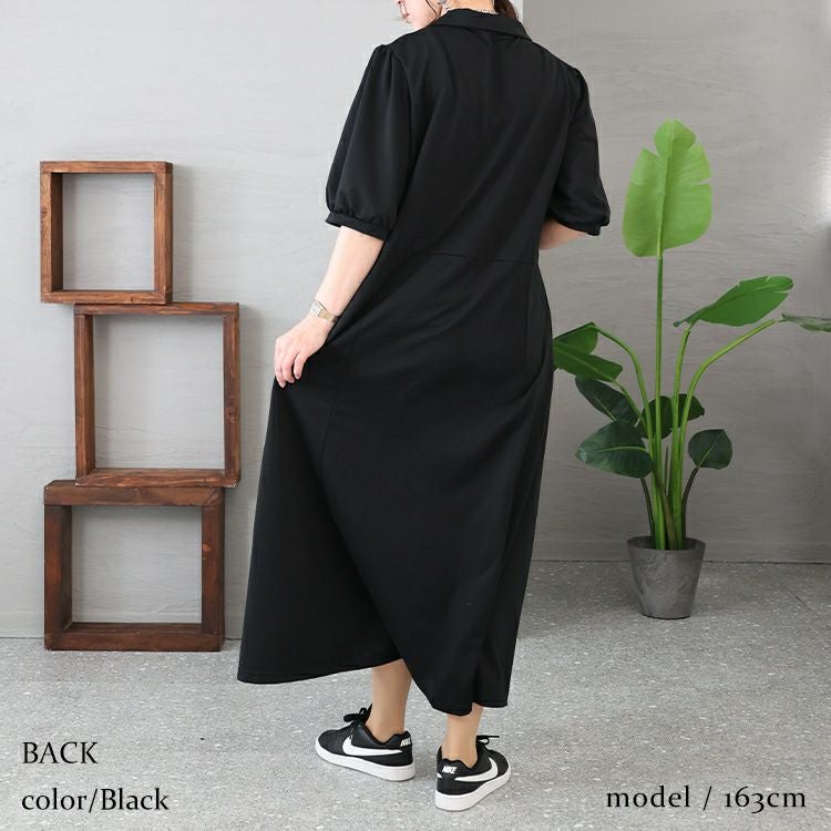 大きいサイズ レディース パフスリーブ開襟シャツワンピース　nw-23004