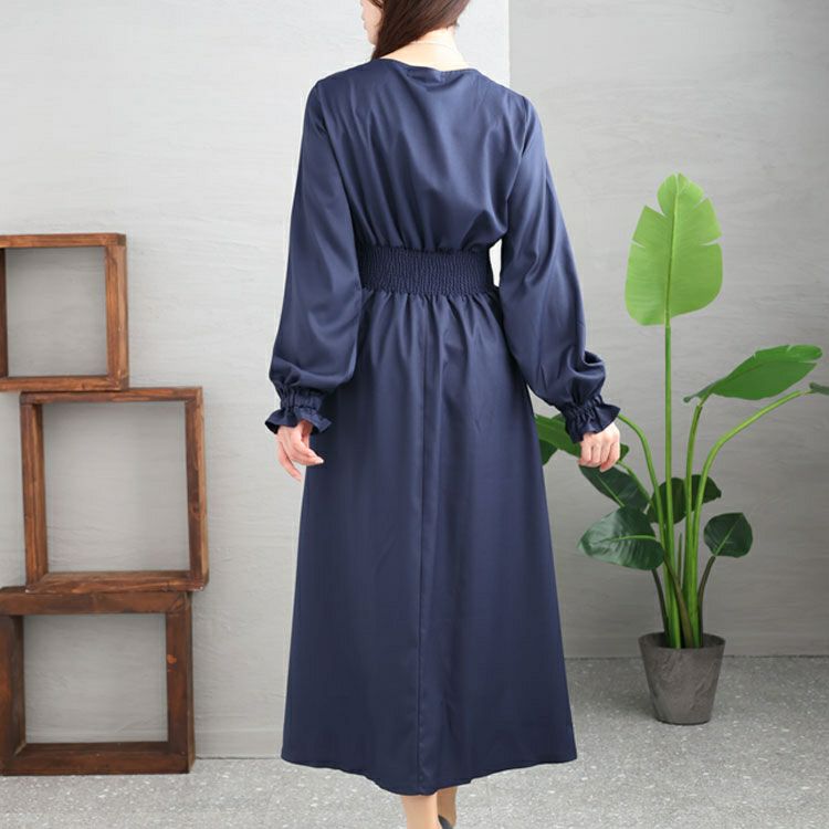 大きいサイズ レディース スクエアネックシャーリングワンピース　maru-6654