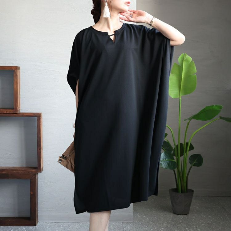 大きいサイズ レディース 透けないカットジョーゼットワンピース　bai-0126