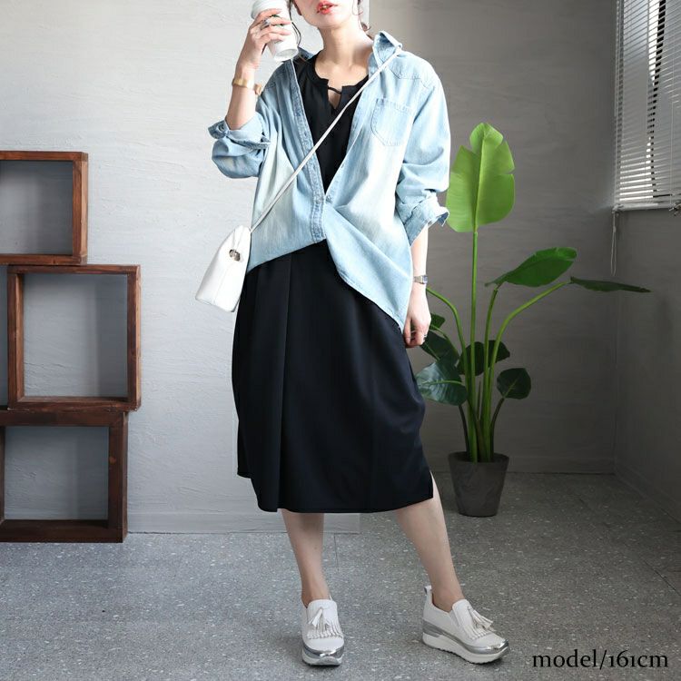 大きいサイズ レディース 透けないカットジョーゼットワンピース　bai-0126