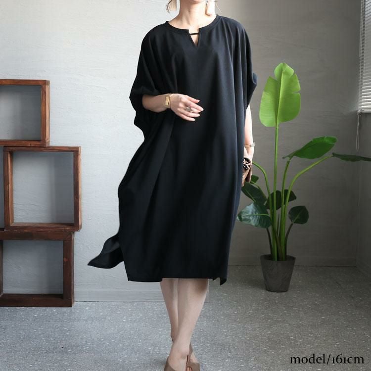 大きいサイズ レディース 透けないカットジョーゼットワンピース　bai-0126 ブラック