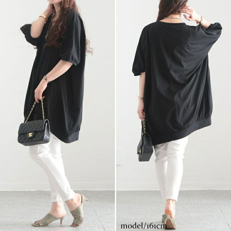 大きいサイズ レディース ギャザードルマンチュニック　bai-0123