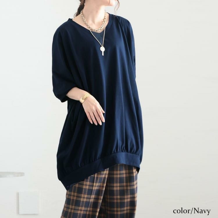 大きいサイズ レディース ギャザードルマンチュニック　bai-0123 ネイビー