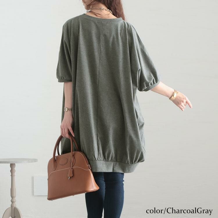 大きいサイズ レディース ギャザードルマンチュニック　bai-0123 チャコールグレー