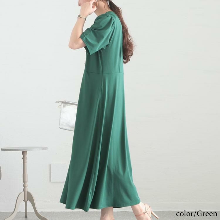 大きいサイズ レディース とろみ前開きワンピース　sw-0519 グリーン