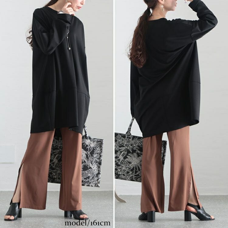 大きいサイズ レディース とろみ裾スリットパンツ　sw-0517