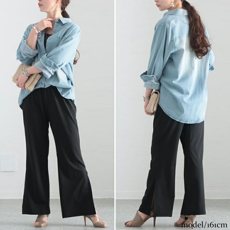 大きいサイズ レディース とろみ裾スリットパンツ　sw-0517