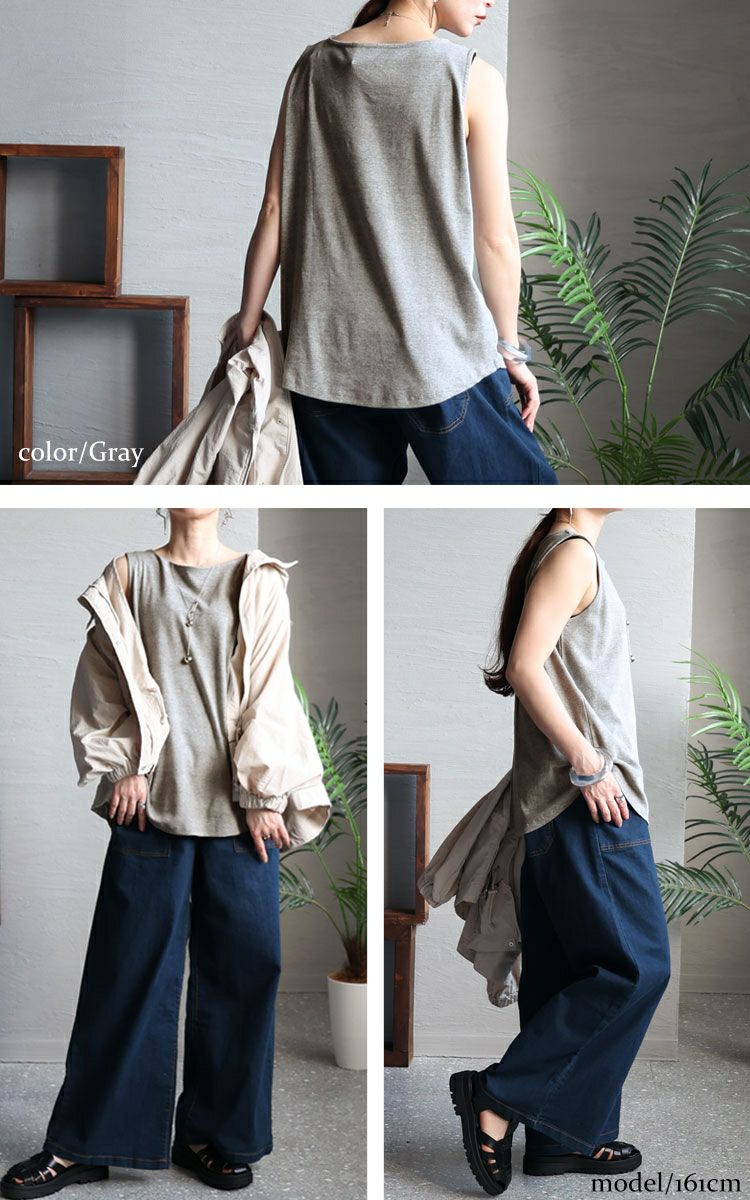 大きいサイズ レディース ボートネックタンクトップ　wk-0309