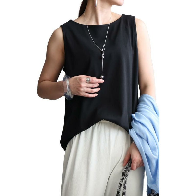 大きいサイズ レディース ボートネックタンクトップ　wk-0309 ブラック