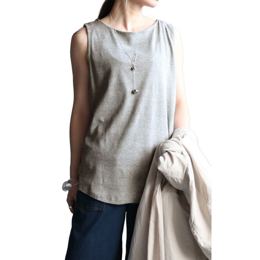 大きいサイズ レディース ボートネックタンクトップ　wk-0309 杢グレー