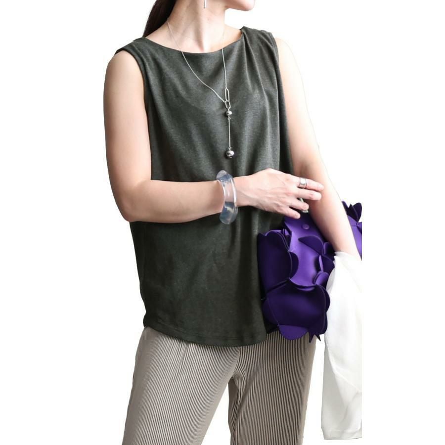 大きいサイズ レディース ボートネックタンクトップ　wk-0309 チャコールグレー