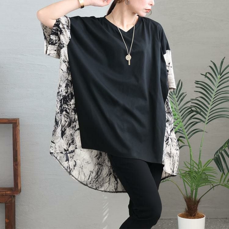 大きいサイズ レディース ボックスシルエットTシャツ　bai-0133 ブラック