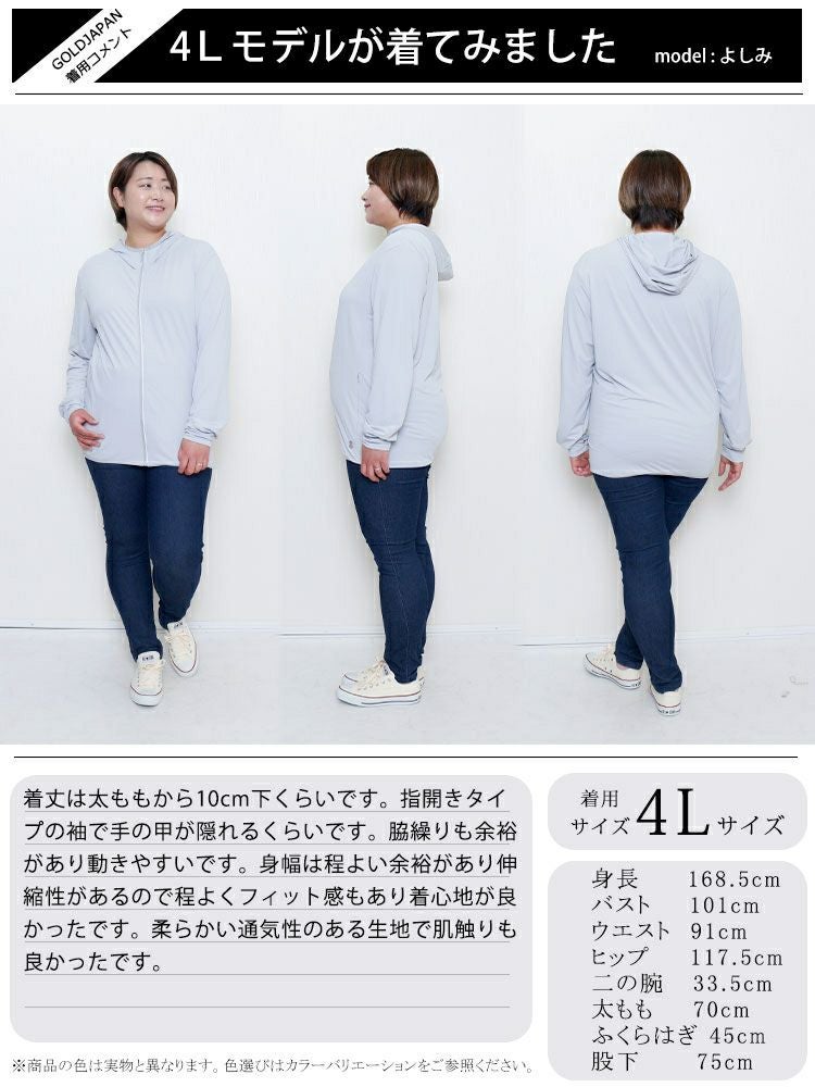大きいサイズ レディース UVカット＆接触冷感＆吸水速乾ラッシュガード　goldy-1229【メール便可】