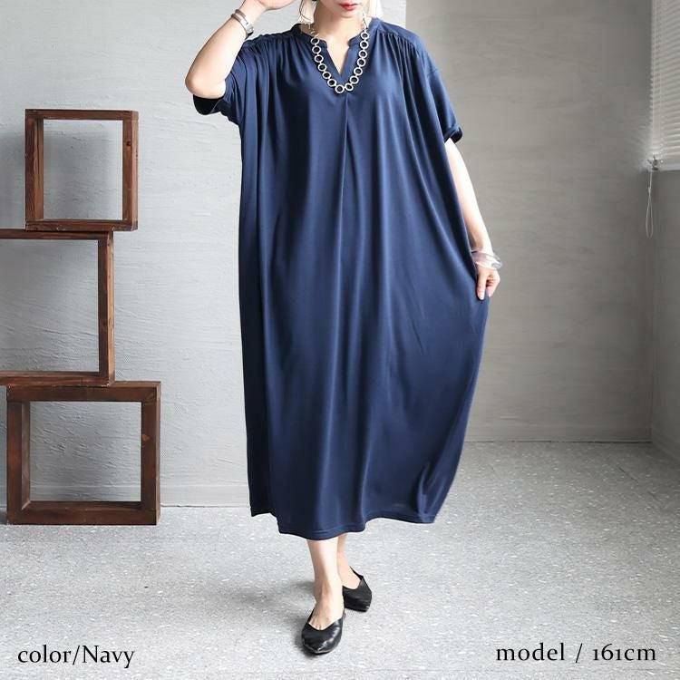 大きいサイズ レディース 接触冷感コクーンワンピース　sw-0529 ネイビー
