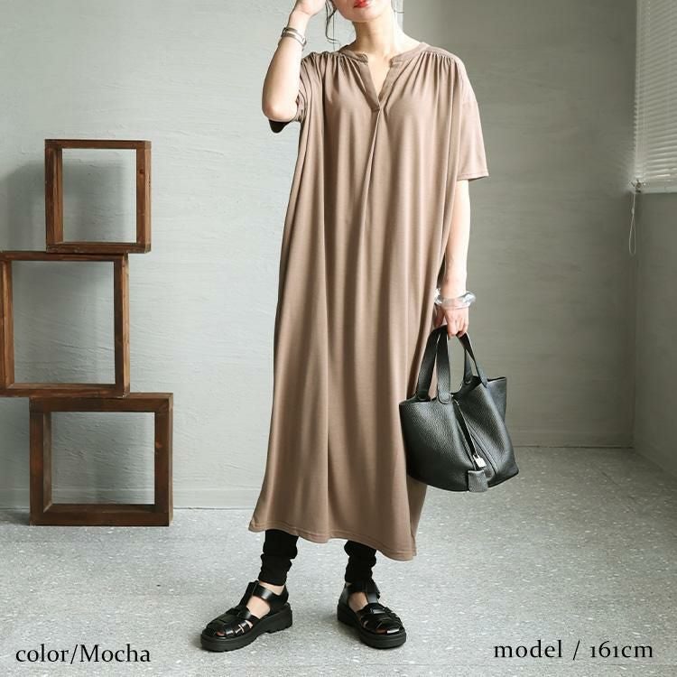 大きいサイズ レディース 接触冷感コクーンワンピース　sw-0529 モカ