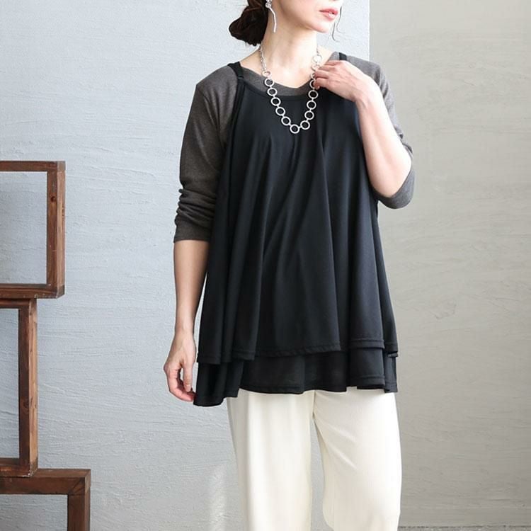 大きいサイズ レディース レイヤードキャミソール　fem-351 ブラック