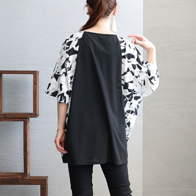 大きいサイズ レディース ドルマン切替チュニック　fem-348