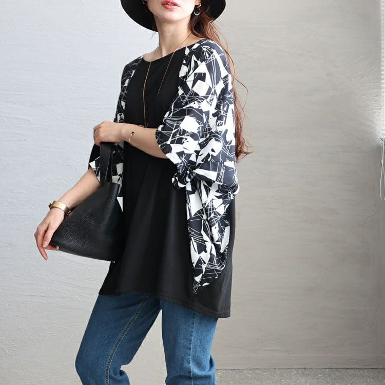 大きいサイズ レディース ドルマン切替チュニック　fem-348