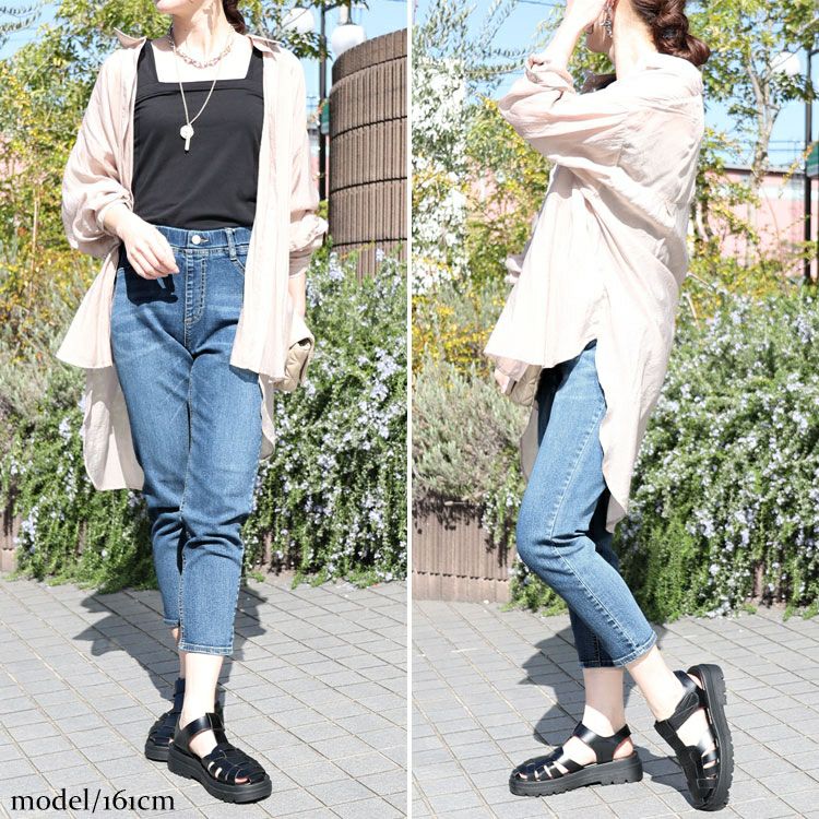 大きいサイズ レディース 接触冷感プルオンアンクルスキニーデニム　tkb-141463130