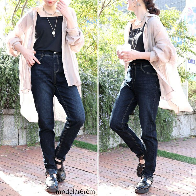 大きいサイズ レディース 接触冷感プルオンスキニーデニム　tkb-141463129