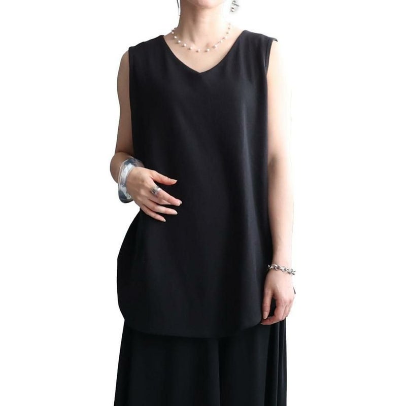 大きいサイズ レディース Vネックワッフルタンクトップ　wk-0425【メール便可】 ブラック