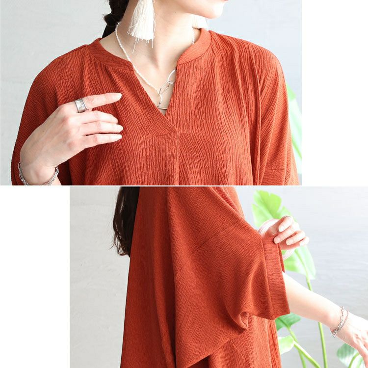 大きいサイズ レディース カット楊柳スキッパー　mncut-132061