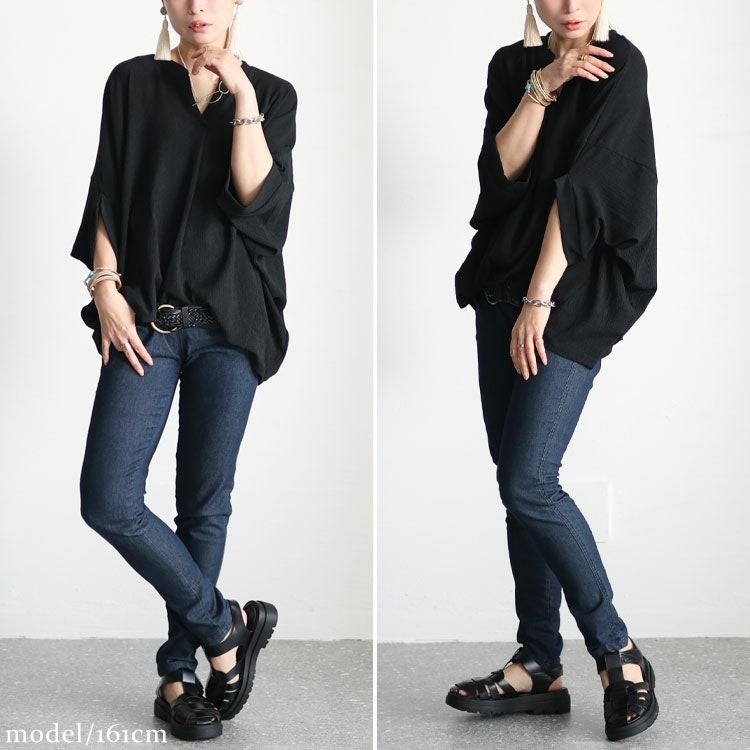 大きいサイズ レディース カット楊柳スキッパー　mncut-132061