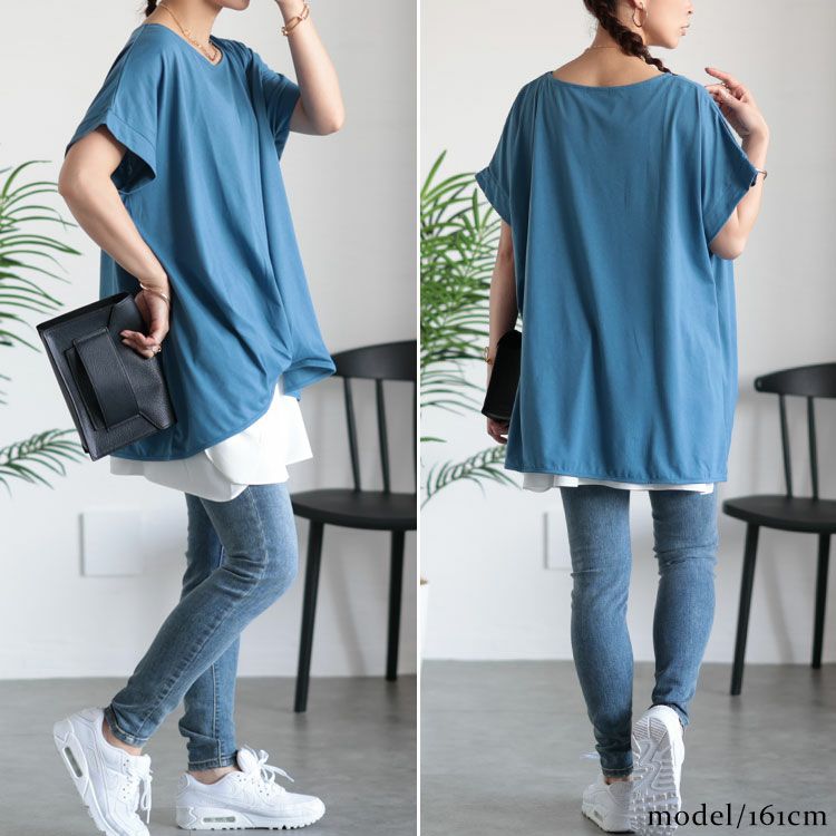 大きいサイズ レディース 裾タック無地カットソー　mncut-122218f