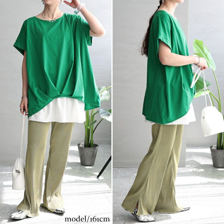 大きいサイズ レディース 裾タック無地カットソー　mncut-122218f