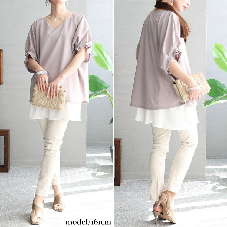 大きいサイズ レディース 袖タックプルオーバー　mncut-132039