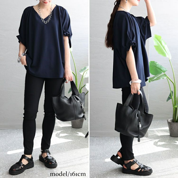 大きいサイズ レディース 袖タックプルオーバー　mncut-132039