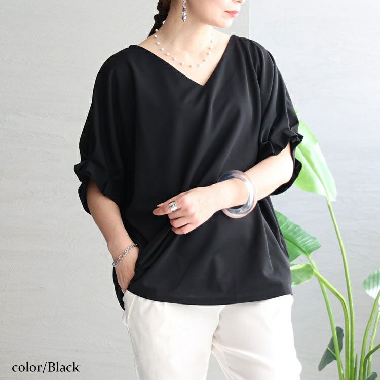 大きいサイズ レディース 袖タックプルオーバー　mncut-132039