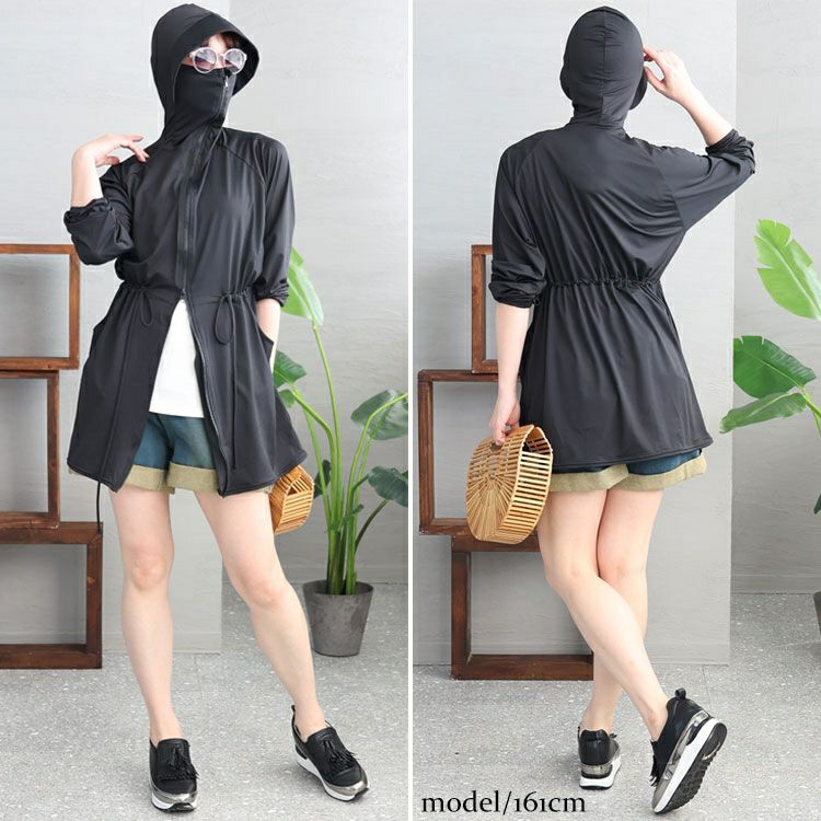 大きいサイズ レディース UVカット＆接触冷感つば付きパーカー　ryu-01