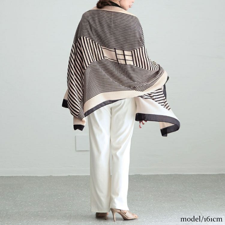 大きいサイズ レディース 幾何柄大判ストール　goldy-1232