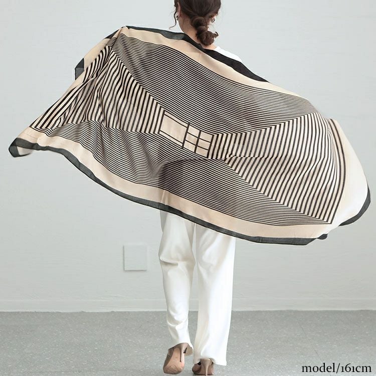 大きいサイズ レディース 幾何柄大判ストール　goldy-1232