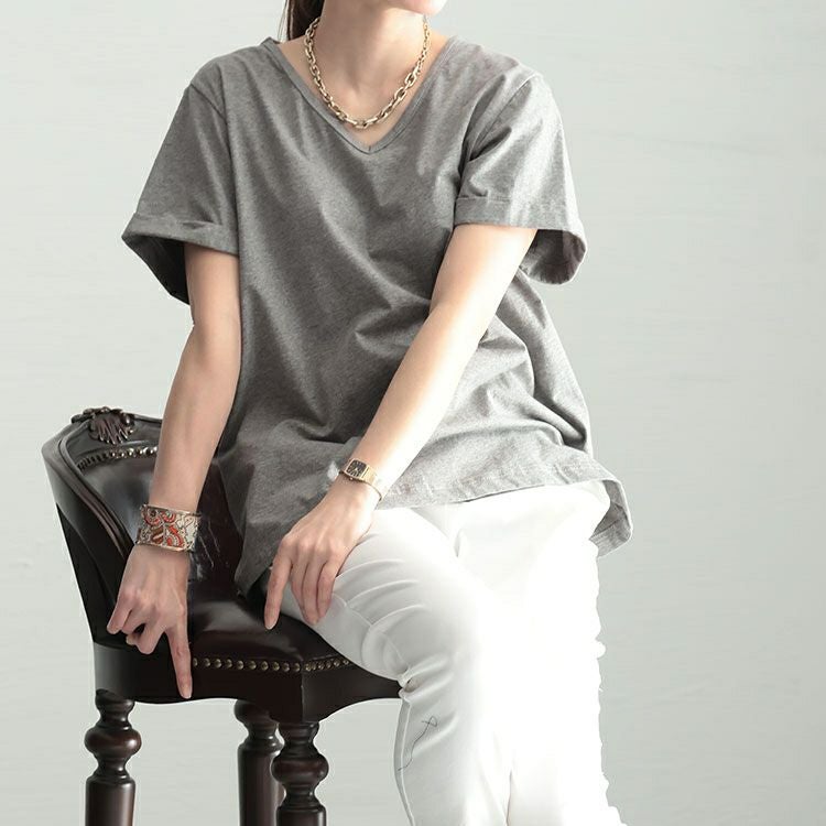 大きいサイズ レディース Vネック半袖Tシャツ　goldy-1239