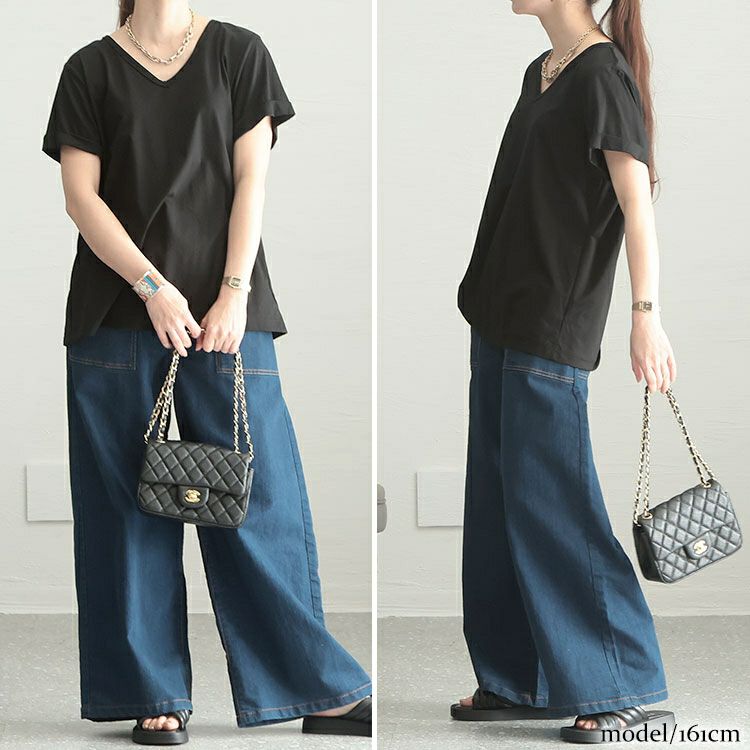 大きいサイズ レディース Vネック半袖Tシャツ　goldy-1239