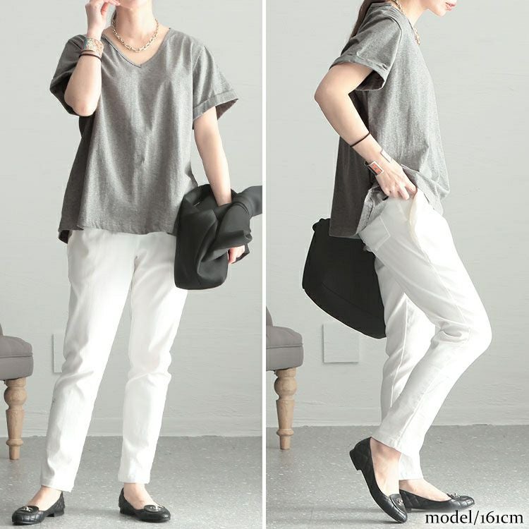 大きいサイズ レディース Vネック半袖Tシャツ　goldy-1239