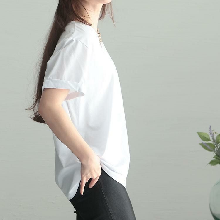 大きいサイズ レディース Vネック半袖Tシャツ　goldy-1239 ホワイト