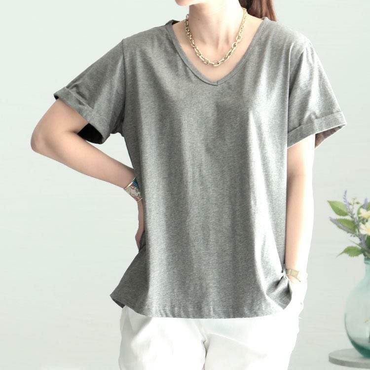 大きいサイズ レディース Vネック半袖Tシャツ　goldy-1239 グレー