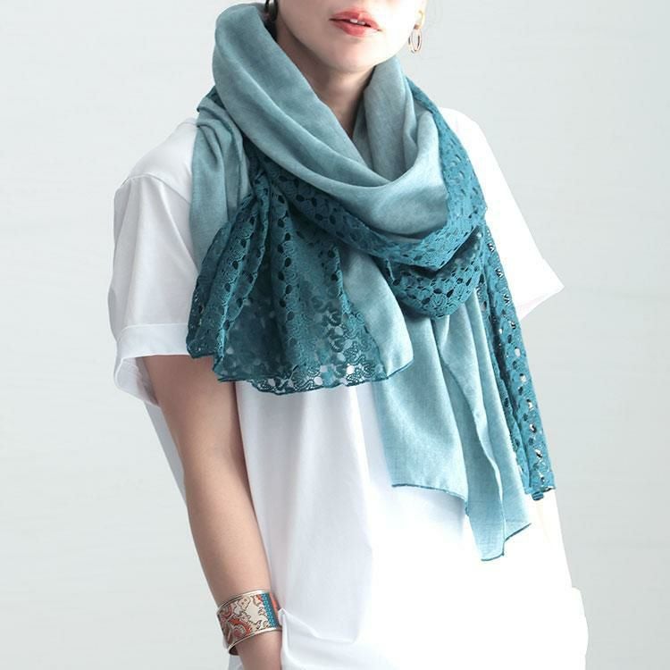 大きいサイズ レディース コットンレースストール　goldy-1234 ブルーグリーン