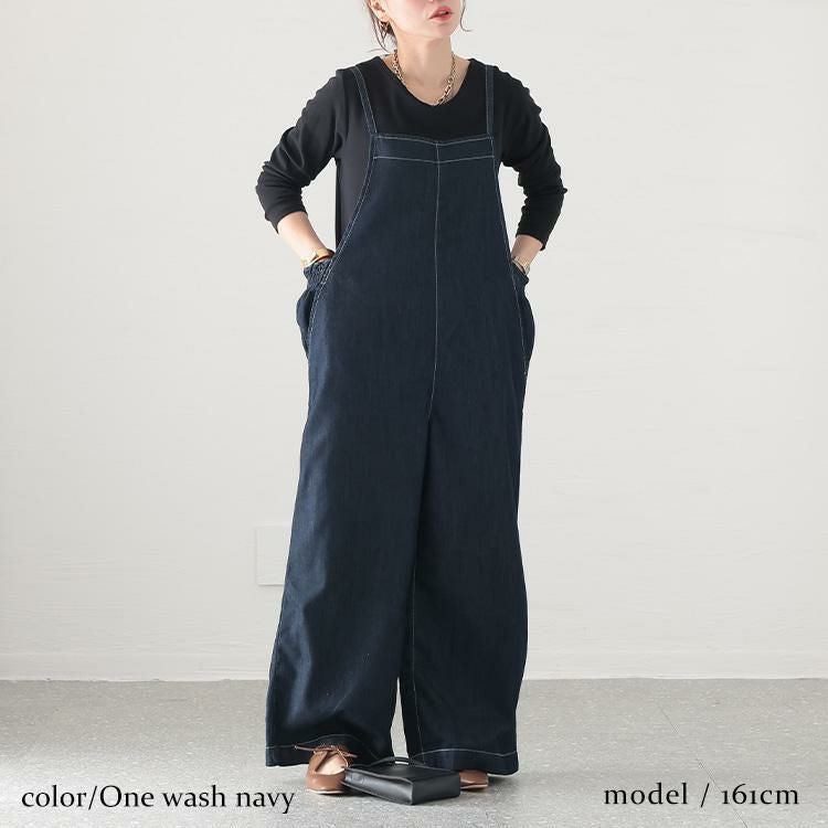 大きいサイズ レディース ライトオンスデニムサロペットパンツ　wd-0335 ワンウォッシュネイビー