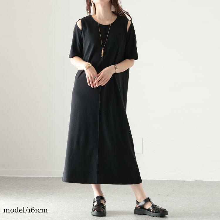 大きいサイズ レディース テレコカットワンピース　sada-6854 ブラック