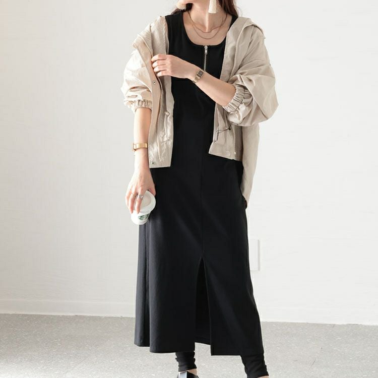 大きいサイズ レディース テレコハーフZIPワンピース　sada-6852 【ゆうパケット可】