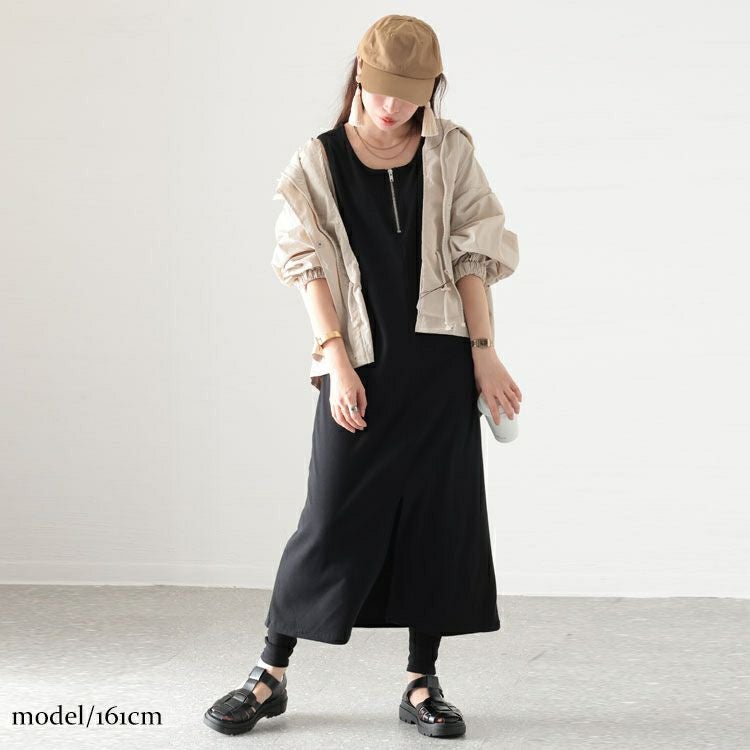 大きいサイズ レディース テレコハーフZIPワンピース　sada-6852 【ゆうパケット可】