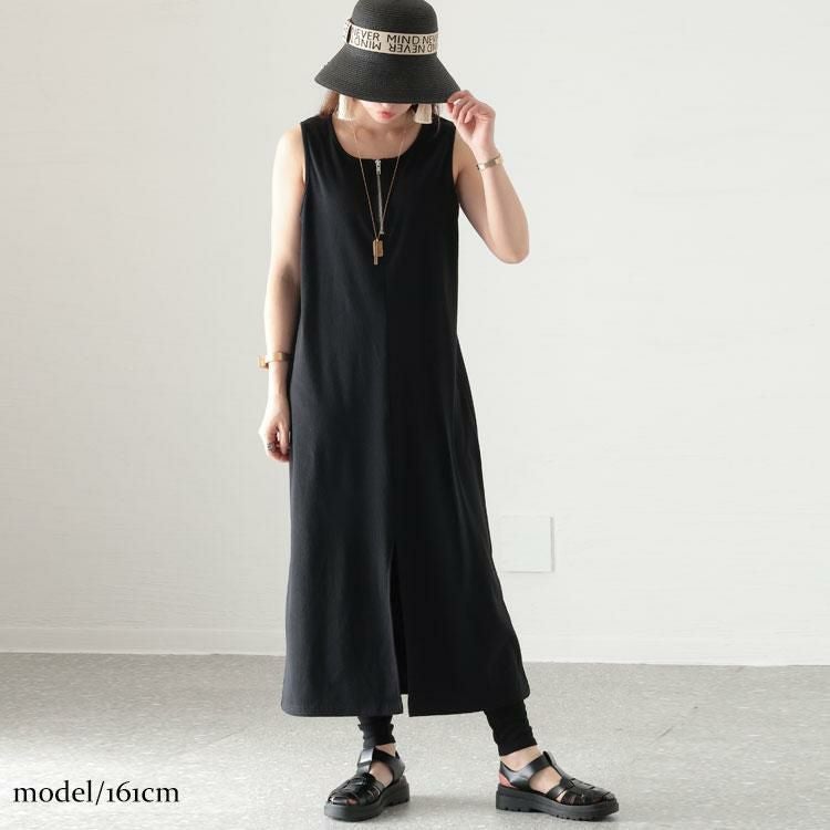 大きいサイズ レディース テレコハーフZIPワンピース　sada-6852 【ゆうパケット可】 ブラック